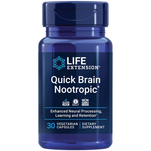 Life Extension Quick Brain Nootropic, 30 vegetarian capsules—Enhanced brain performance, learning and retention, brain supplement- 1-Daily, gluten-free, non-GMO