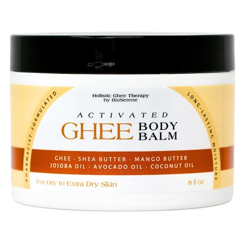 BioSerene Activated Ghee Body Oil/Balm | Shea Moisturizer | Moisturizer for Extra Dry Skin | Innovative New Formulation | Ghee, Shea Butter, Coconut Oil | After Sun Moisturizer (8 oz)