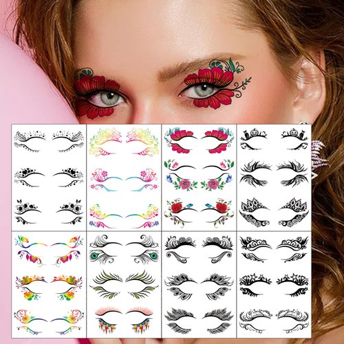 mdgfge 24 Pairs Halloween Eye Shadow Temporary Tattoo Sticker, Colorful Eyeliner Stickers Makeup Transfer Eyeshadow Stickers Waterproof Fake Tattoos for Women Halloween Holiday Party Face Decorations