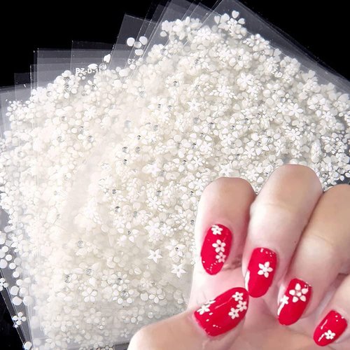 30 Sheets White Flowers Nail Art Stickers, 3D Self- Adhesive Nail Sticker Design, Holographic Small Floral Nail Art Decals Nail Supplies for Women Girls Manicure Charms Decoration Floral Nail Decal