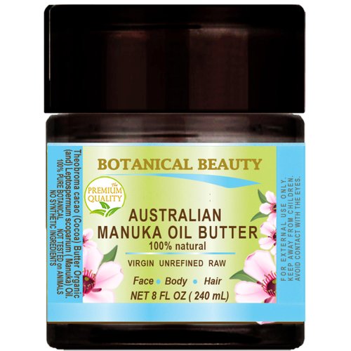 MANUKA OIL BUTTER Australian RAW VIRGIN UNREFINED for Face, Body, Hair. Dry Skin, Cracked Hands with Cocoa Cacao Butter and Manuka Honey Essential Oil 8 Fl. oz. 240 ml by Botanical Beauty