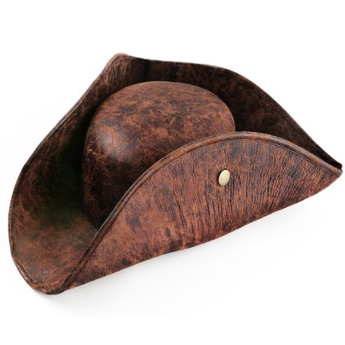 Srnede Pirate Hat For Women & Men Tricorn Hat Brown Faux Leather Vintage Wrinkle Hat Distressed
