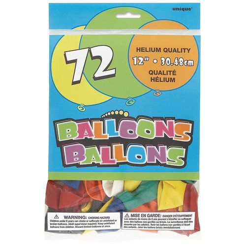 Unique Solid Party Latex Balloons, 12", Assorted Colors