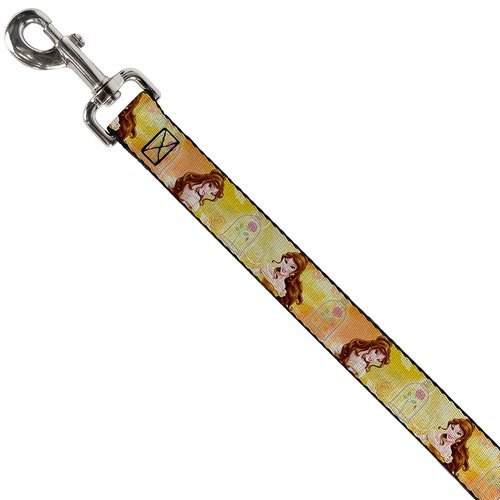 Dog Leash Belle Poses Enchanted Rose Story Script Yellow Pinks 6 Feet Long 1.0 Inch Wide