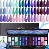 ABAC Pearl Gel Nail Polish Set-24 Colors Turquoise Blue Glitter Solid Gel Polish Pink Purple Mermaid,Upgraded Crème Pudding Gel Manicure Palette with Pro Brush Soak Off LED Gift for Women
