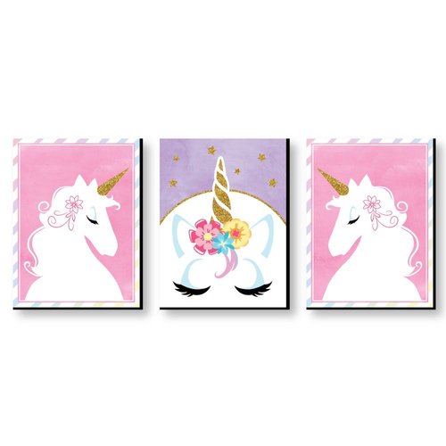 Big Dot of Happiness Rainbow Unicorn - Baby Girl Nursery Wall Art and Kids Room Decorations - Gift Ideas - 7.5 x 10 inches - Set of 3 Prints