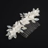 Rumtock Opal Crystal Beads Silver Leaf White Flower Hair Comb Side Headpiece for Wedding Brides Women Banquet Jewelry