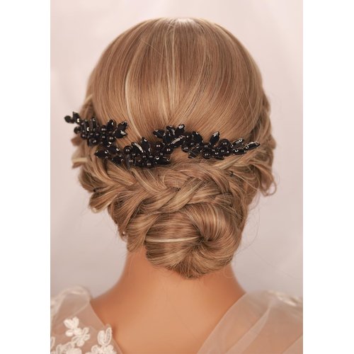 Kercisbeauty 3pcs Dainty Black Rhinestones Beads Hair Pins Wedding Bridal Black Hair Jewelry Women Girls Prom Haloween Party Hairpiece