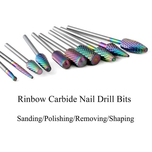 ERUIKA Nail Drill Bits Set, 10Pcs Tungsten Carbide Drill Bits for Nails Remove Acrylic Poly Nail Gel Polish, 3/32" Nail Files for Nail Cutter Cuticle Manicure
