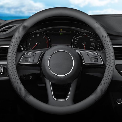 XHRING Car Steering Wheel Cover for Dodge RAM 1500 2500 3500 Grand Caravan Accessories 2012-2024 RAM 1500 2500 3500 Standard Cab Quad Cab Crew Cab Mega Cab Accessories Leather Black (15 ½''-16'')