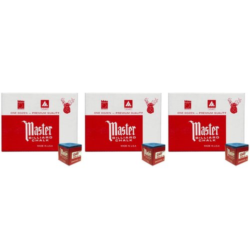 3 Packs (36 Count) Blue Master Pool Cue Chalk