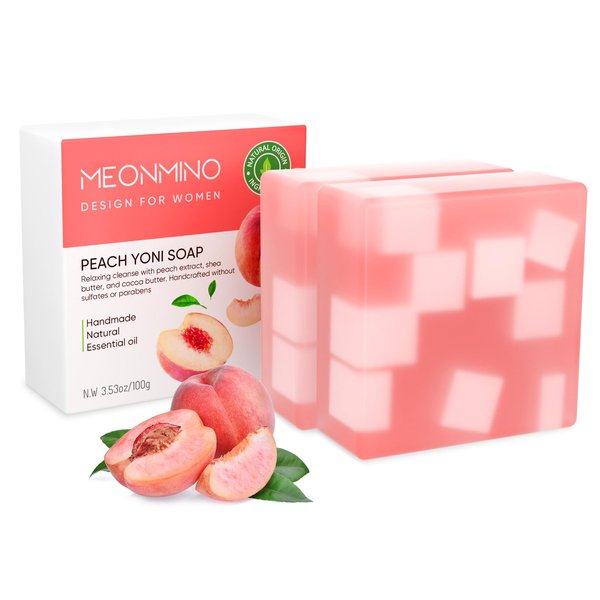 2 Pack Yoni Soap Bar for Women Feminine Wash, 100% Natural Yoni Bar Soap, Remove Odor - Moisturizing- pH Balanced & V Cleansing Bar Soap for Women, Handmade Peach Yoni Wash with Foaming Net 3.53 oz