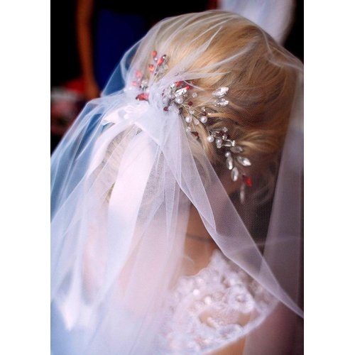 Aimimier Bridal Red Crystal Hair Comb Ruby Hair Vine with Comb Pearl Hair Piece Prom Party Festival Wedding Hair Accessories for Women and Girls