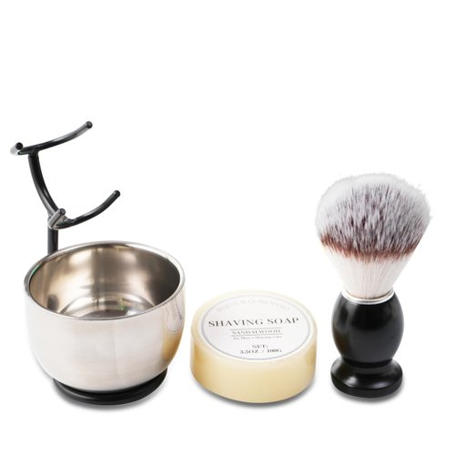 Shaving Brush Set for Men, 4pcs Shaving Set Includes Shaving Brush, Shaving Soap, Shaving Bowl and Brush Stand