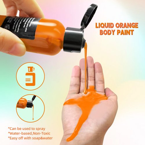 Go Ho Orange Face Body Paint(2.1 oz),Orange Makeup Water Based Face Paint and Body Paint for Airbrush Makeup,Special FX and Halloween Orange Cosplay Makeup