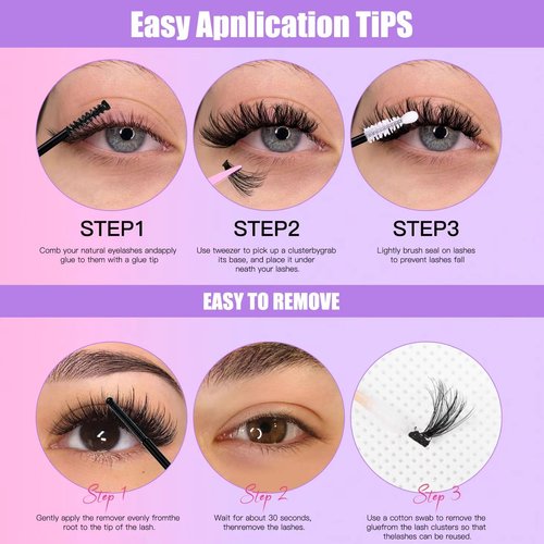 Lash Extension Kit DIY 96pcs Lash Clusters Eyelash Extension Kit, 8-16mm D Curl Individual Lashes Kit with Lash Bond and Lash Tweezers for Self Use