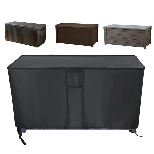 Kingling Deck Box Cover, Outdoor Storage Box Cover for Keter 150 Gallon Deck Box, Waterproof Outside Storage Bench Deck Boxes Covers Black (62" L x 30" W x 28" H)