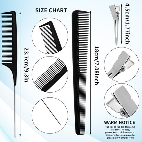 22 Pieces Hair Comb Set, Locks Comb Rat Tail Comb with 50 Dread Clips Loc Clips for Retwist Taper Hair Comb and Double Prong Hair Clips for Men and Women Wavy Curls Hair Types