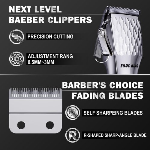 FADEKING® Professional Hair Clippers for Men - Cordless Hair Clippers, LCD Display Barber Clippers for Hair Cutting & Mens Grooming with Travel Case(Silver+Black)