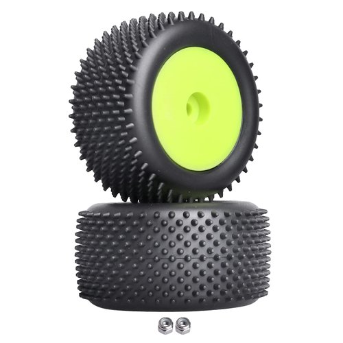 Hobbyfire 1/18 RC Buggy Rear Tires and Wheels Preglued for Wltoys 184011 A959 HSP 94815 94810 HPI Losi Mini T 2.0 1/18th Rail Buggy Model, 2PCS (Green)