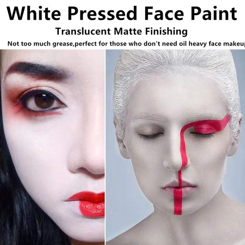 Go Ho White Pressed Face Paint Washable,Creamy to Powder Professional Face Paint,White Body Paint for Halloween Cosplay SFX Skull Clown Makeup,Festival Stage,Film,Mime,25g