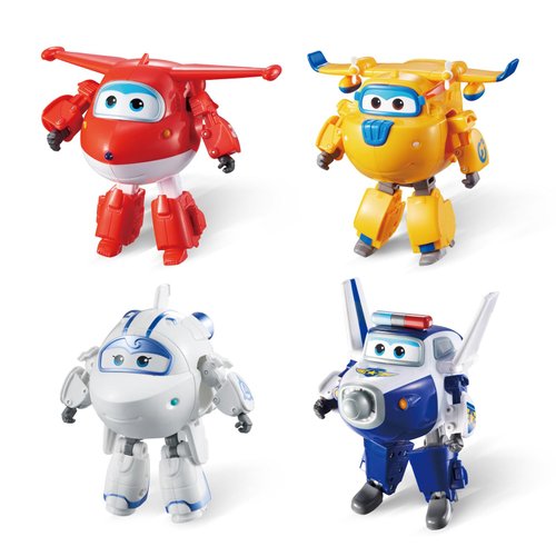 Super Wings Transformer Toys 4-Pack 5" Action Figure Tobot, 2 in 1 Rescue Bots Transforming Airplane Robot Toys, Educational Toys for Boys and Girls Age 3+, Gifts for Preschool Kids