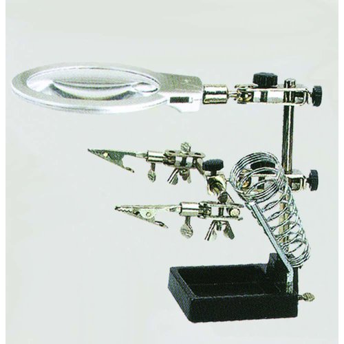 MAGNA-DESK 3.5" (8.9 cm) Magnifier Tool | 2x Magnification Power | Sturdy Base with Storage Tray | Inbuilt 2 LED Lights | Alligator Clips | Soldering Iron Stand | Ideal for Precision Work