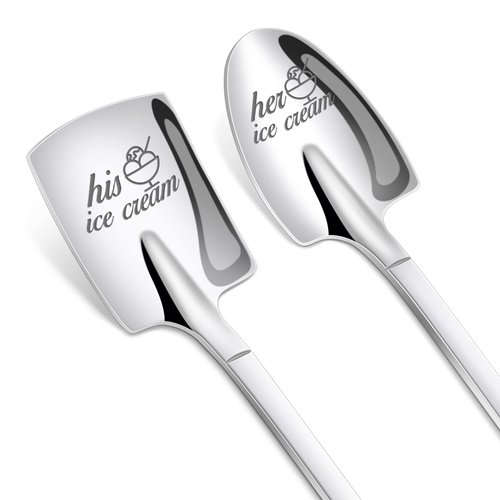 PRSTENLY Gifts for Him Her, 2 Pcs His and Hers Ice Cream Spoons Boyfriend Girlfriend Couples Gift Ideas, Anniversary Engagement Birthday Valentines Gifts for Him Her Husband Wife Couple