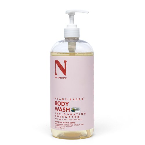 Dr. Natural Body Wash, Invigorating Rosewater, 32 oz - Moisturizing Body Wash for Dry Skin - Pure Plant-Based - Enriched with Organic Shea Butter - Hypoallergenic, Suitable for All Skin Types