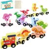 Yzata Magnetic Wooden Dinosaur Train Set Montessori Preschool Educational Car Toys for Baby Toddlers Infants Boys Birthday Gifts