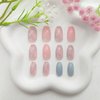 Coffin Press on Nails Short Fake Nails with Marble Designs Acrylic Nails Press ons Glossy Glue on Nails Light Blue Full Cover Artificial Stick on Nails for Women 24Pcs