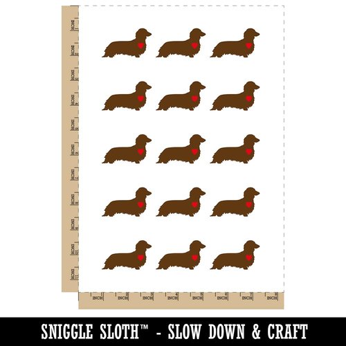 Long Haired Dachshund Dog with Heart Temporary Tattoo Water Resistant Fake Body Art Set Collection - 15 2" Tattoos (1 Sheet)