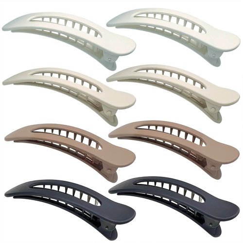 Qoaimu 8 PCS Flat Hair Clips, French Concord Hair Clips for Women Girls, Lay Down Claw Clips for Thick & Thin Hair, Recycled Acrylic and Metal Hair Clips, Multicolor