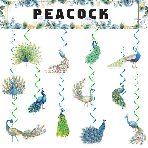 24 Pcs Peacock Hanging Decorations Peacock Hanging Swirls Ceiling Swirls Peacock Birthday Party Supplies for Peacock Party Decorations Zoo Bird Decorations