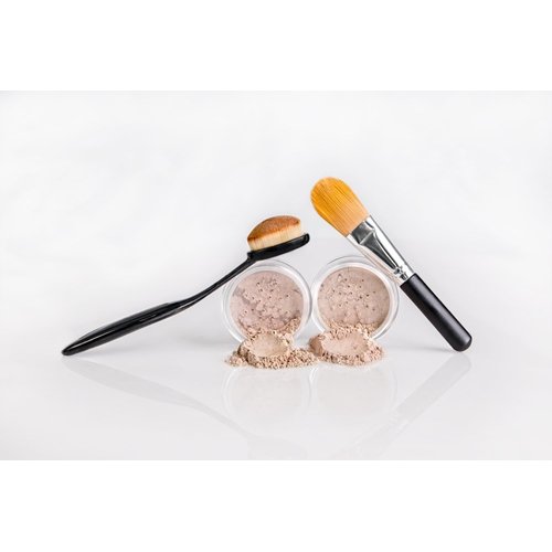 FOUNDATION & CONCEALER COMBO w/BRUSHES (COCOA FOUNDATION & DARK CONCEALER) Mineral Makeup Kit Full Size Set Matte Bare Face Sheer Powder Cover
