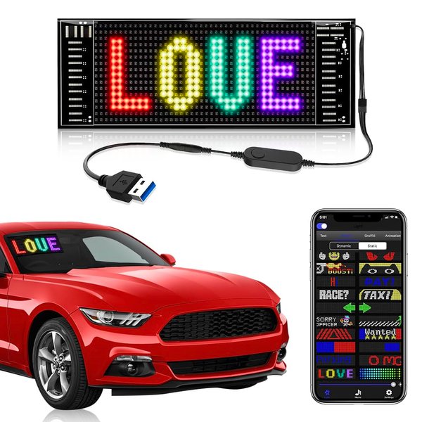 MOREXINYA LED Sign for Cars, Shop, Office, USB 5V Flexible LED Screen Display DIY App Control Scrolling Signal Light Signages (7''x3'')