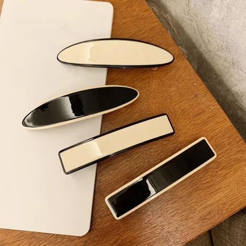 Lemeilleur 4 PCS Elegant Hair Clips Resin Hair Barrettes Sparkly Black & White with Metal Snap Hairpins for Women