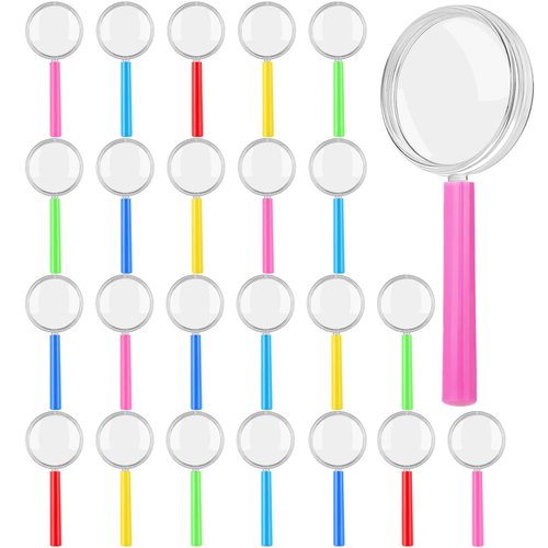 Aodaer 24 Pack Plastic Magnifying Glasses 6 Color Hand Held Magnifying Glasses Colorful Reading Magnifiers for Party Favors School Students