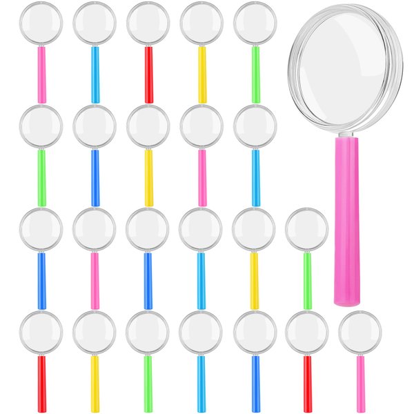 Aodaer 24 Pack Plastic Magnifying Glasses 6 Color Hand Held Magnifying Glasses Colorful Reading Magnifiers for Party Favors School Students