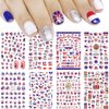 8 Sheets 4th of July Nail Stickers Patriotic Nail Decals 3D Nail Art Stickers Self Adhesive USA American Flag US Heart Star Lips Flame Nail Stickes Memorial Day Independence Day Decorations