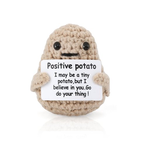 KINBOM Mini Funny Positive Potato, Interesting Potato, 2.76 inch Knitted Cute Incentive Potato with Inspire Cards, Tiny Crochet Creative Potato Ornaments for Encouraging, Birthday Gifts, Room, Toy