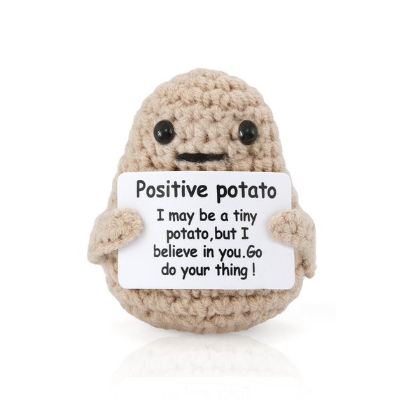 KINBOM Mini Funny Positive Potato, Interesting Potato, 2.76 inch Knitted Cute Incentive Potato with Inspire Cards, Tiny Crochet Creative Potato Ornaments for Encouraging, Birthday Gifts, Room, Toy