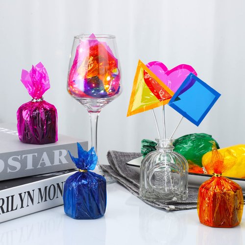 Outus 104 Pieces Cellophane Wrap Paper Color Cellophane Cello Sheets for Gel Light Filter DIY Arts Crafts Decoration Plastic Sheet (Multicolor, 7.5 x 7.5 Inch)