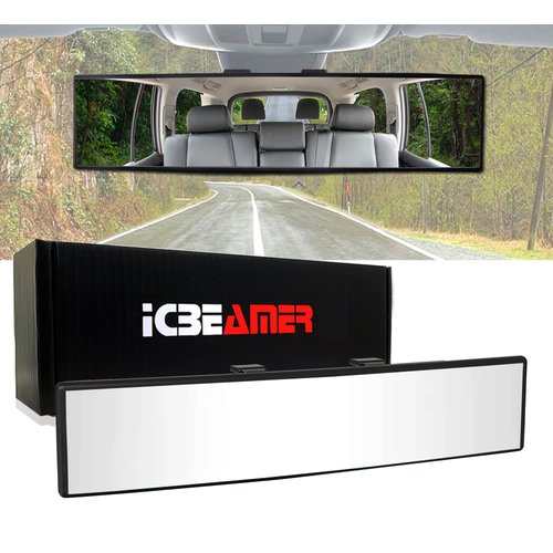 ICBEAMER 10.6" Car Rear View Mirror, HD Clear Tint, Panoramic Wide Angle Convex Surface, 2 Interior Retractable Rubber Clips, Anti Glare, Automotive Accessories Universal for Truck, Car, SUV, 1 Pack