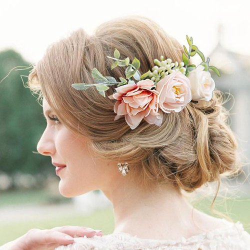 Fangsen Pink Wedding Boho Dahlia Rose Bud Flower Hair Clips Floral Hair Accessories for Brides an...