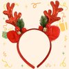 Christmas Deer Antlers Headband - 1pc Red Sparkling Reindeer Antler Christmas Headband with Jingle Bells Cute & Sweet Holiday Hair Accessory Antler Headbands Deer Costume for Women Xmas Cosplay Party