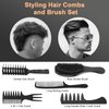 DUAIU Hair Brush, Boar Bristle Hair Brush and Hair Comb Set, Men Professional Styling Hairbrush Wide Tooth Comb for Curls Straight Thick Thin All Hair (5 PCS)