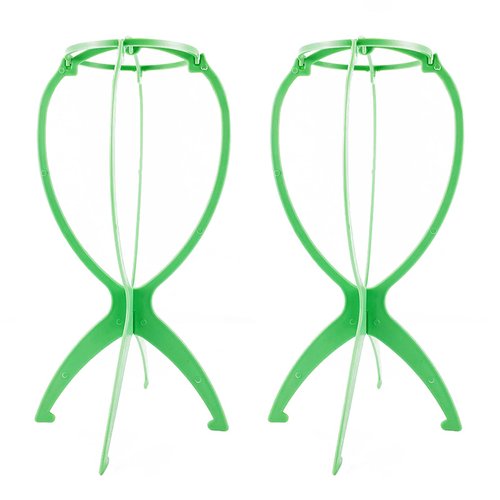 EOOCET Wig Stand, Portable Wig Holder Wig Head Stand for Multiple Wigs, Durable Display Stand Tool for Wig, Hat and Cosplay Mask, Travel Wig Stand, 2 Packs, Green