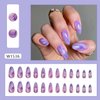 Tyuimhx Purple Marble Texture Press on Nails Medium Almond Fake Nails Glossy False Nails Full Cover Stick on Nails Acrylic Artificial Nails for Women Girls Glue on Nails 24Pcs