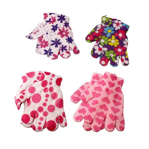 Dependable Industries inc. Essentials 4 Pairs Exfoliating Gloves - Premium Scrub Wash Mitt for Bath or Shower - Luxury Spa Exfoliation Accessories For Men and Women (Printed)